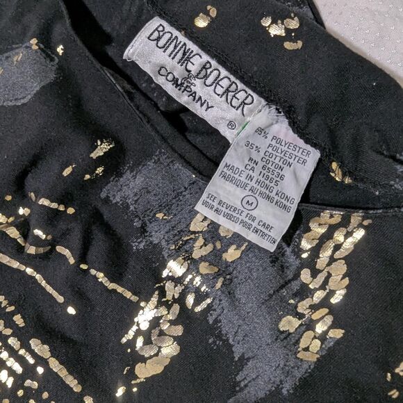 Vintage 80s Women's Black and Gold Batwings Top EUC - Picture 3 of 7